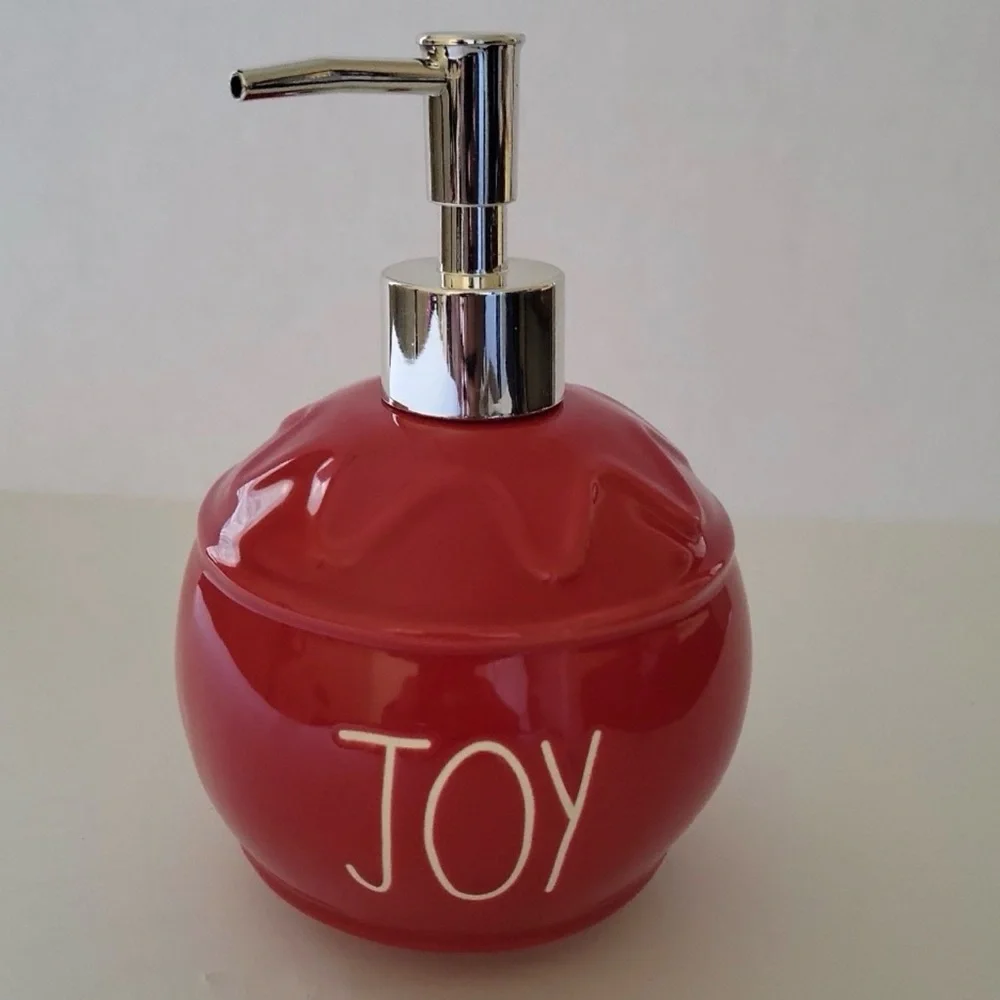 NWT Rae Dunn Ceramic Red JOY Hand Pump Soap/Lotion Dispenser Bath/Kitchen Sink
